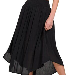 Zenana Woven Crinkle Smocked Waist Maxi Skirt W Pockets